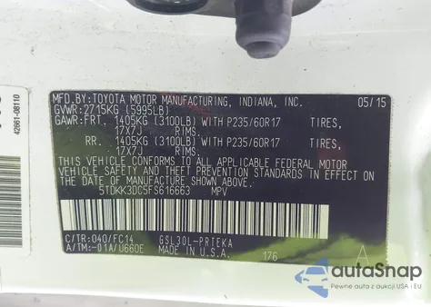 2015 Toyota Sienna Le 8 Passenger из США, поврежденный, VIN 5TDKK3DC5FS616663